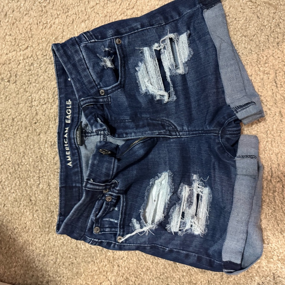American Eagle Outfitters Ripped Dark Blue Jean Shorts